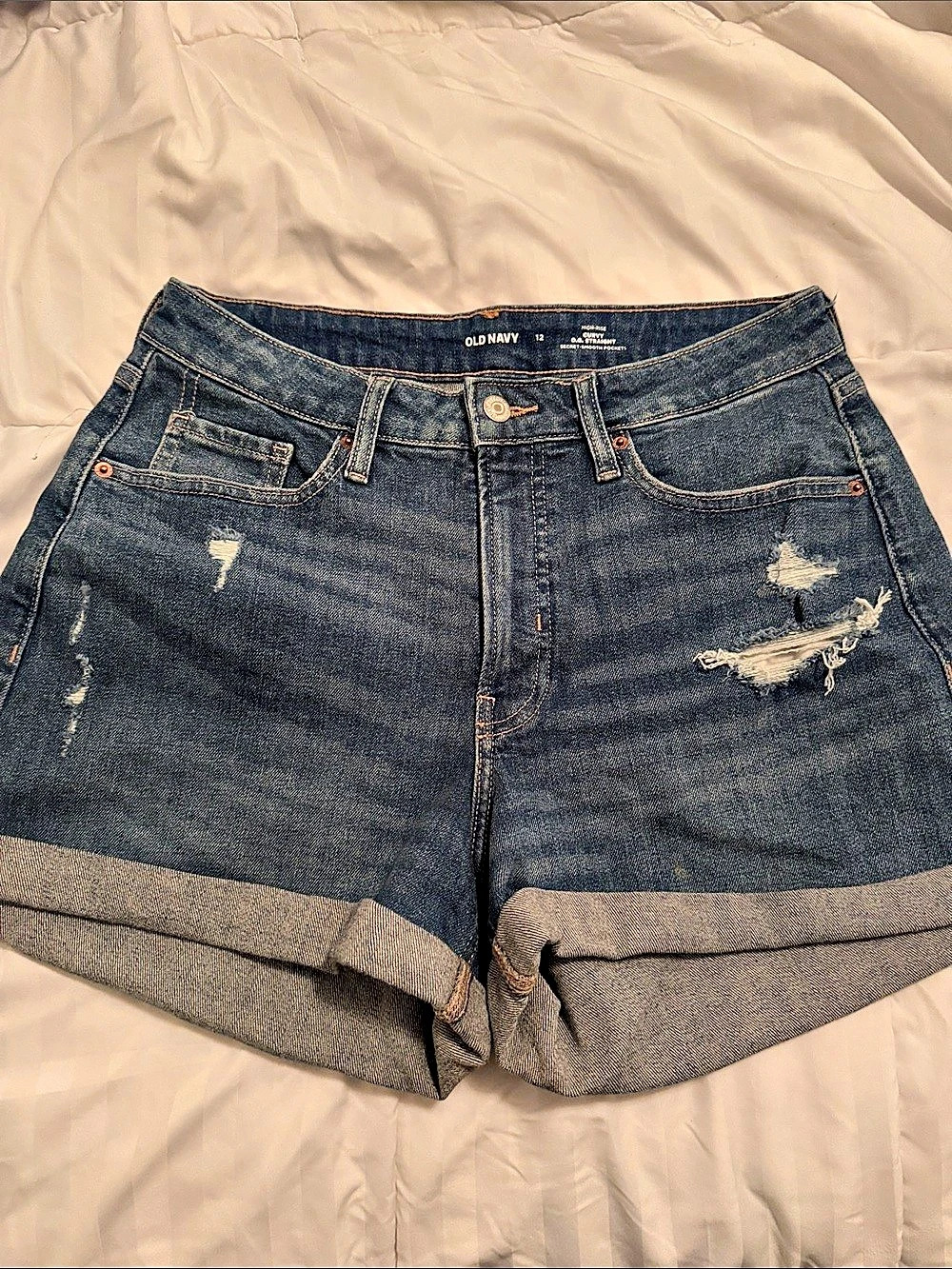 Old Navy High-Waisted Curvy O.G. Straight Cuffed Denim Shorts Blue 12